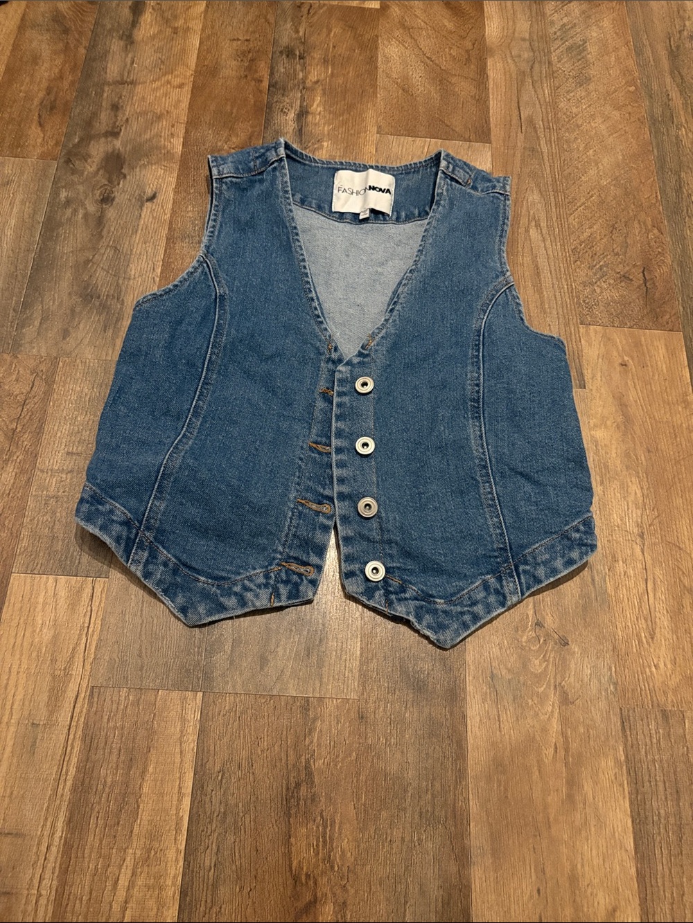 Fashion Nova Washed Blue Denim Button Vest
